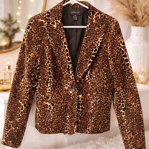 Focus 2000 Leopard Print Blazer Jacket Size 12 Brown Black